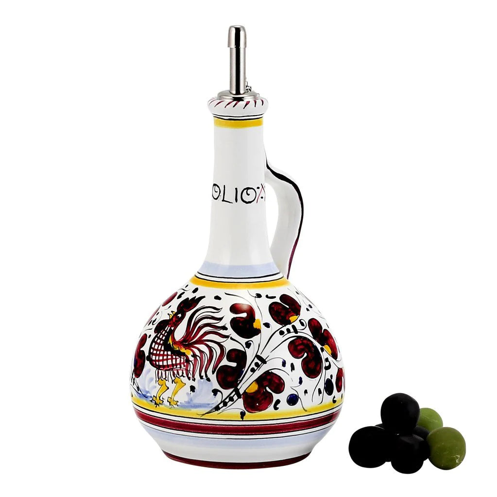 Italian Olive Oil Bottle Dispenser | Artisan Handmade | ORVIETO RED ROOSTER BiADSO