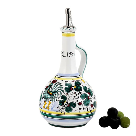 Italian Olive Oil Bottle Dispenser | Artisan Handmade | ORVIETO GREEN ROOSTER