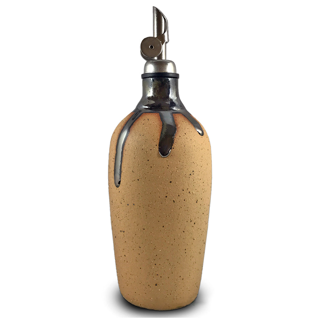 Handmade Olive Oil and Vinegar Cruet - Bisque with Black