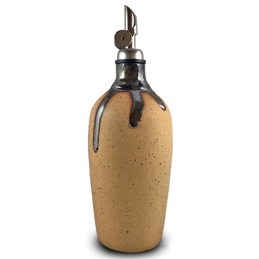 Handmade Olive Oil and Vinegar Cruet - Bisque with Black