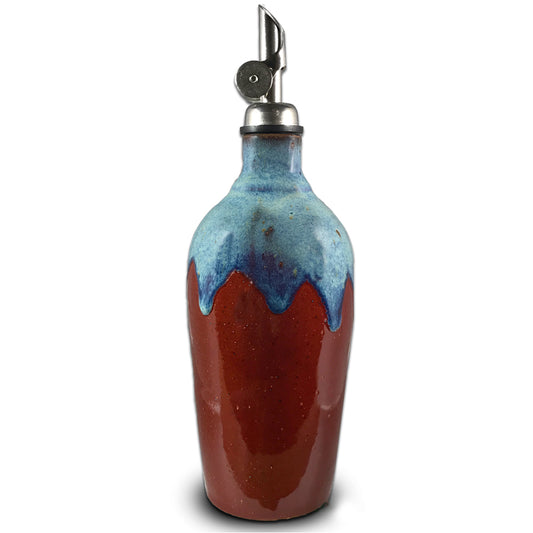 Handmade Olive Oil and Vinegar Cruet -  Red and Blue