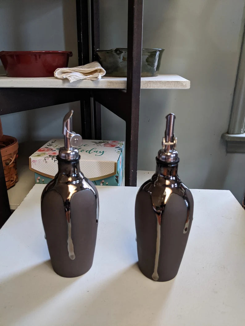 Handmade Olive Oil and Vinegar Cruet - Black Mercury Satin